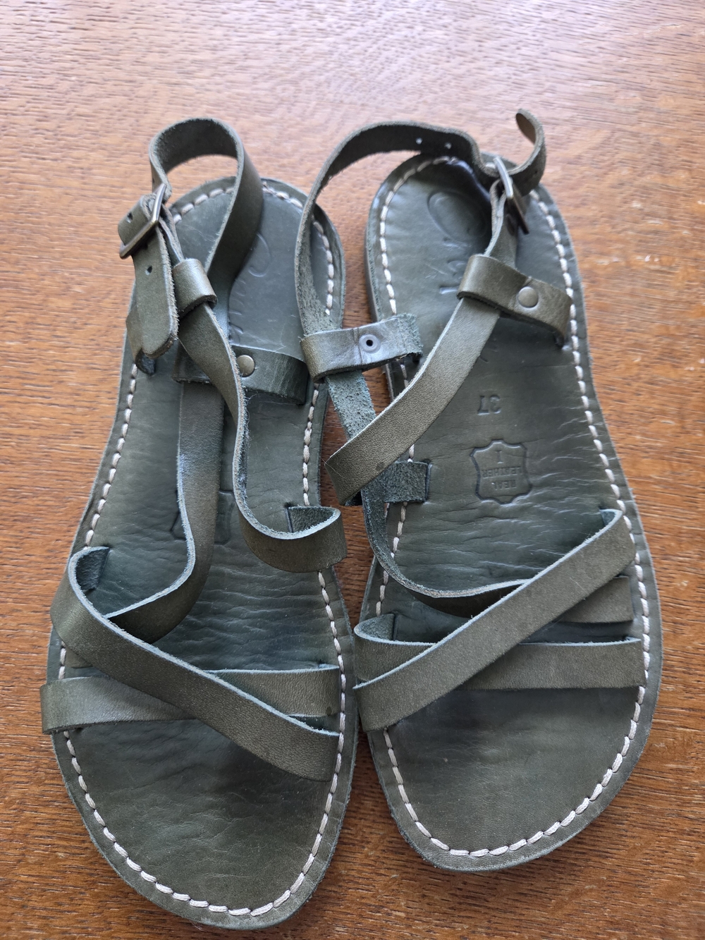 Crupon Olive Green Leather Strappy Sandals